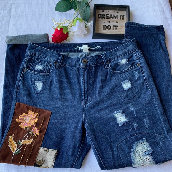 Indigo thread. co Denim - Indigo thread Size 8 Patches Crop Boyfriend Jeans.
